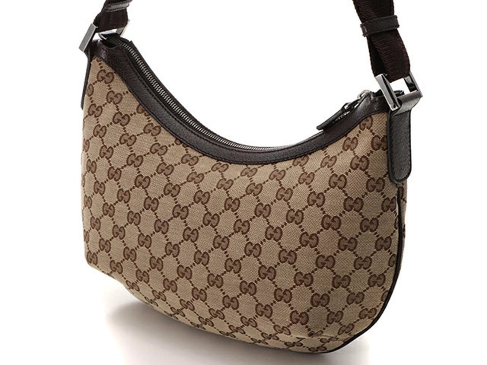 Gucci Calfskin Brown Cream Beige Shoulder Bag Canvas Cream Tan